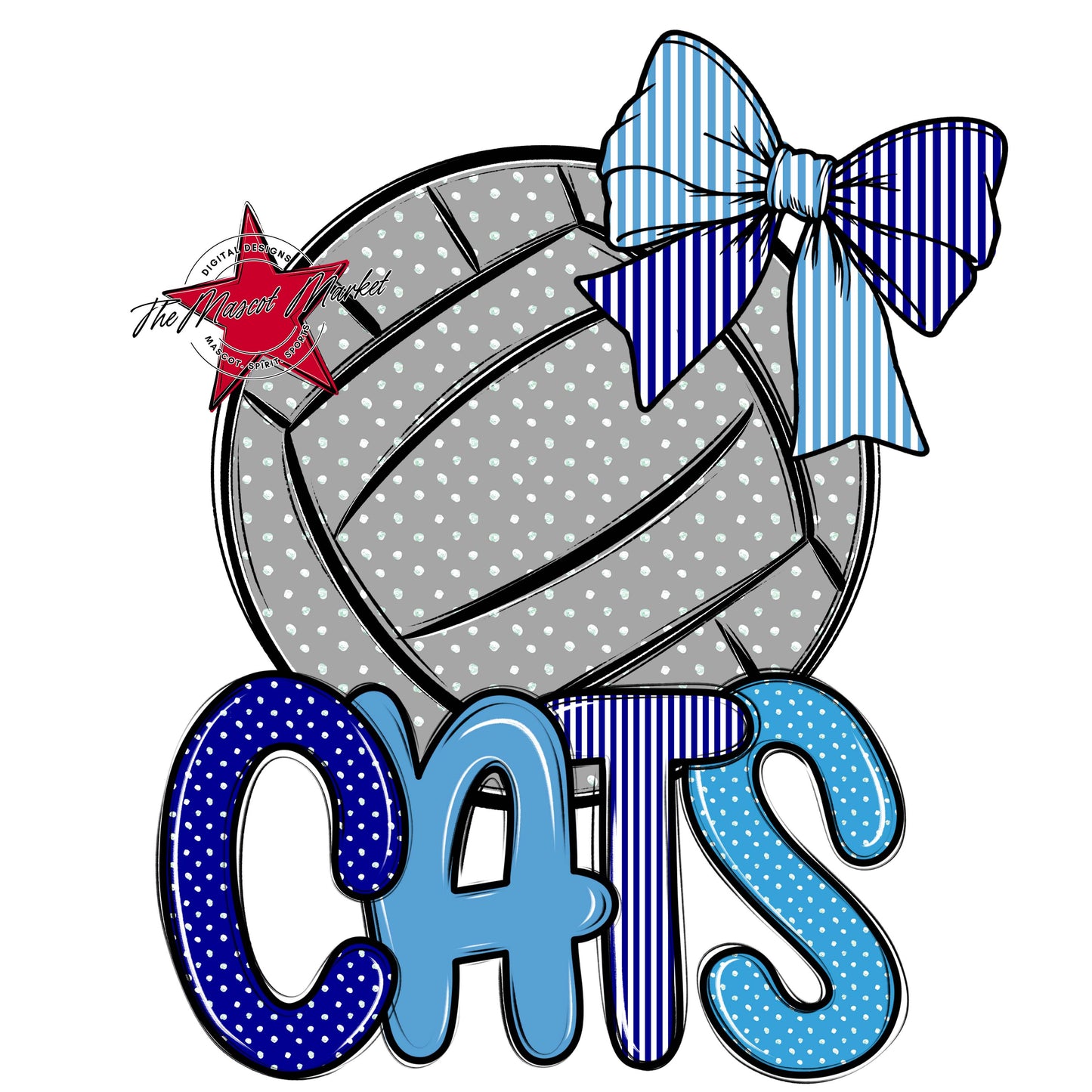 Cats Volleyball Spirit Design-Blue & Carolina Blue