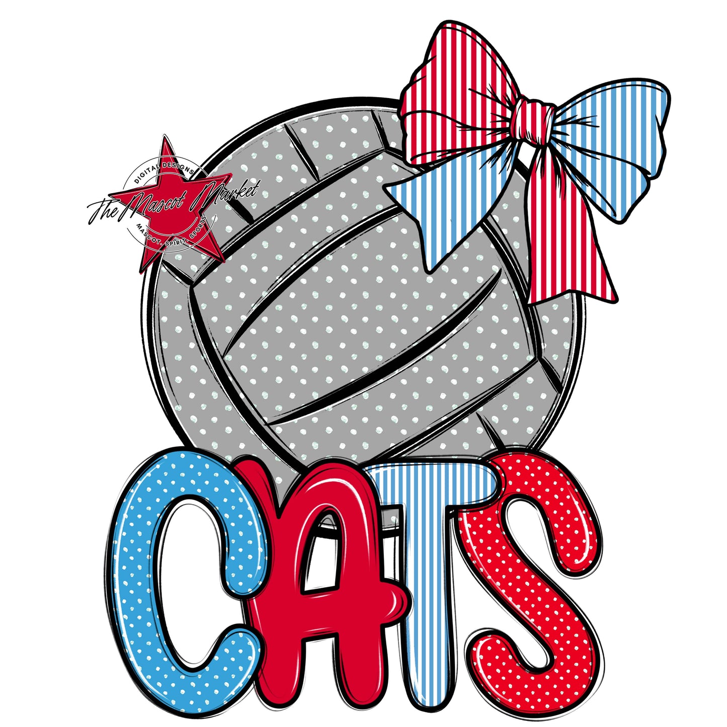 Cats Volleyball Spirit Design-Carolina Blue & Red