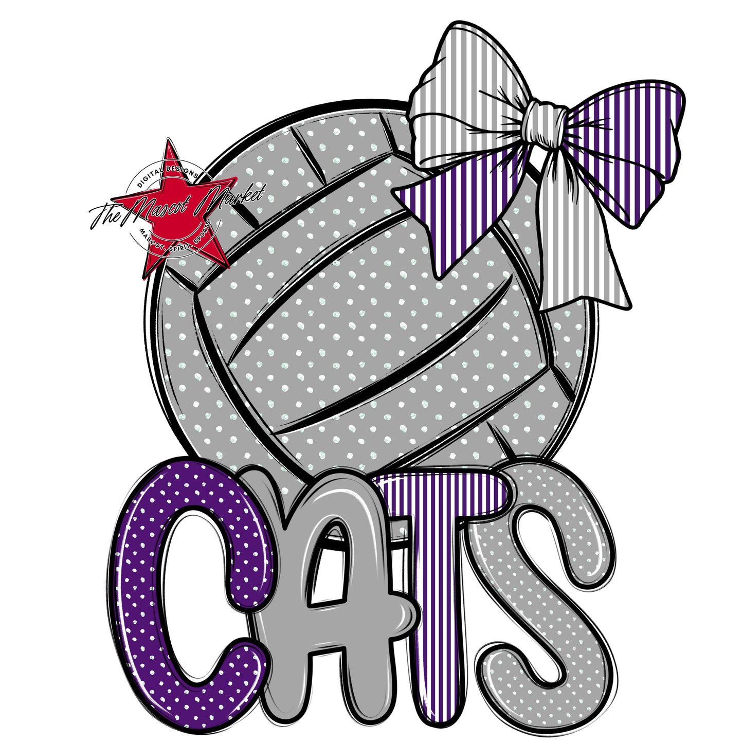 Cats Volleyball Spirit Design-Purple & Grey