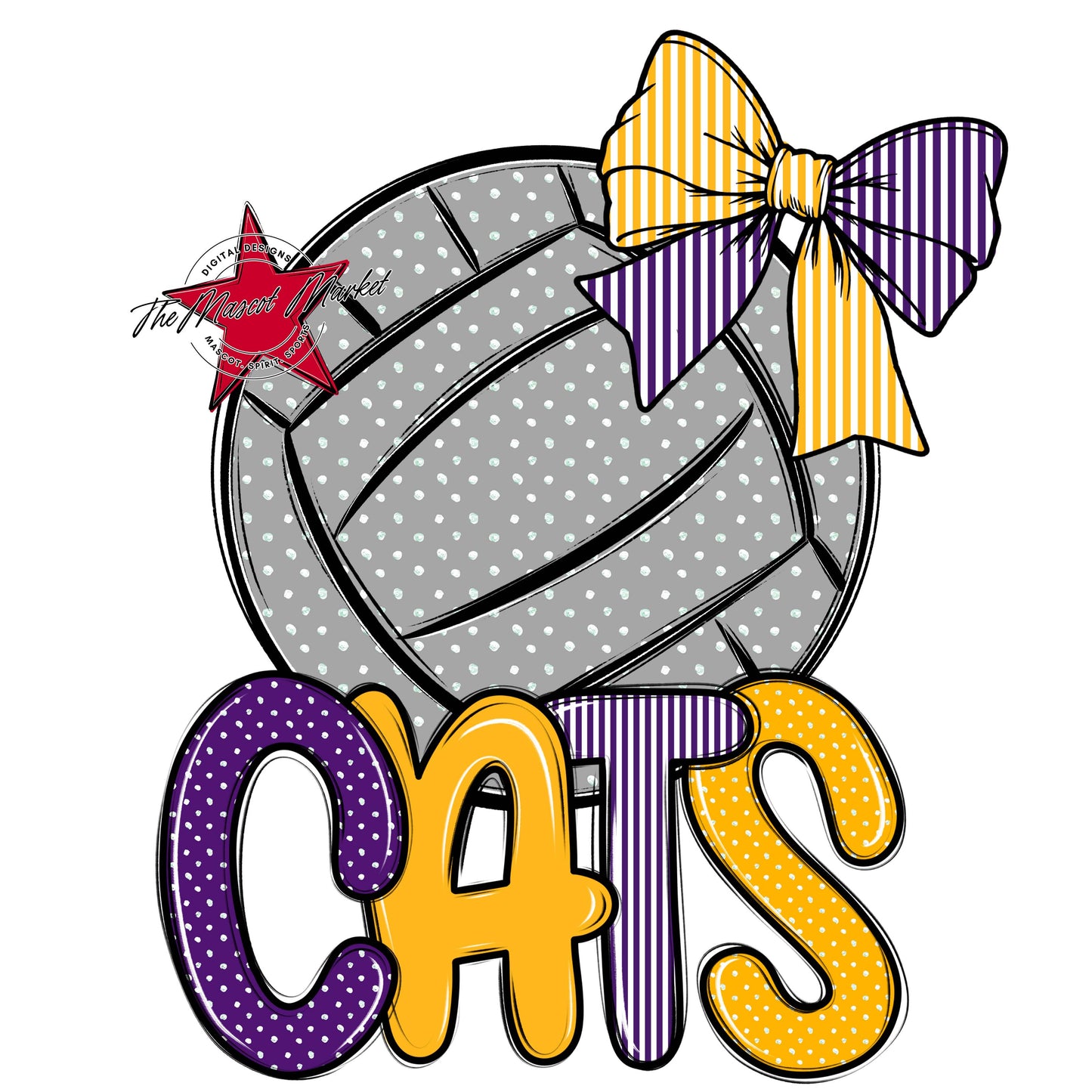 Cats Volleyball Spirit Design-Purple & Yellow