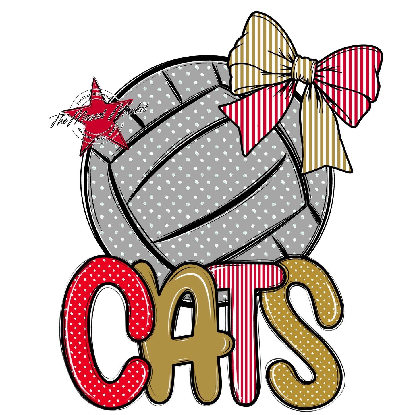 Cats Volleyball Spirit Design-Red & Gold