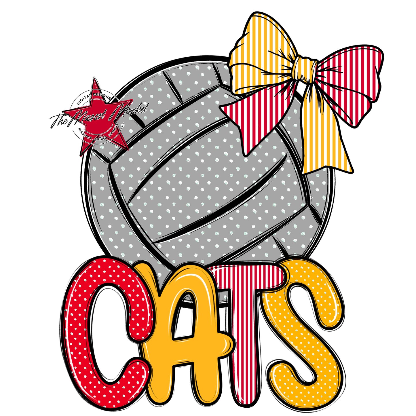 Cats Volleyball Spirit Design-Red & Yellow