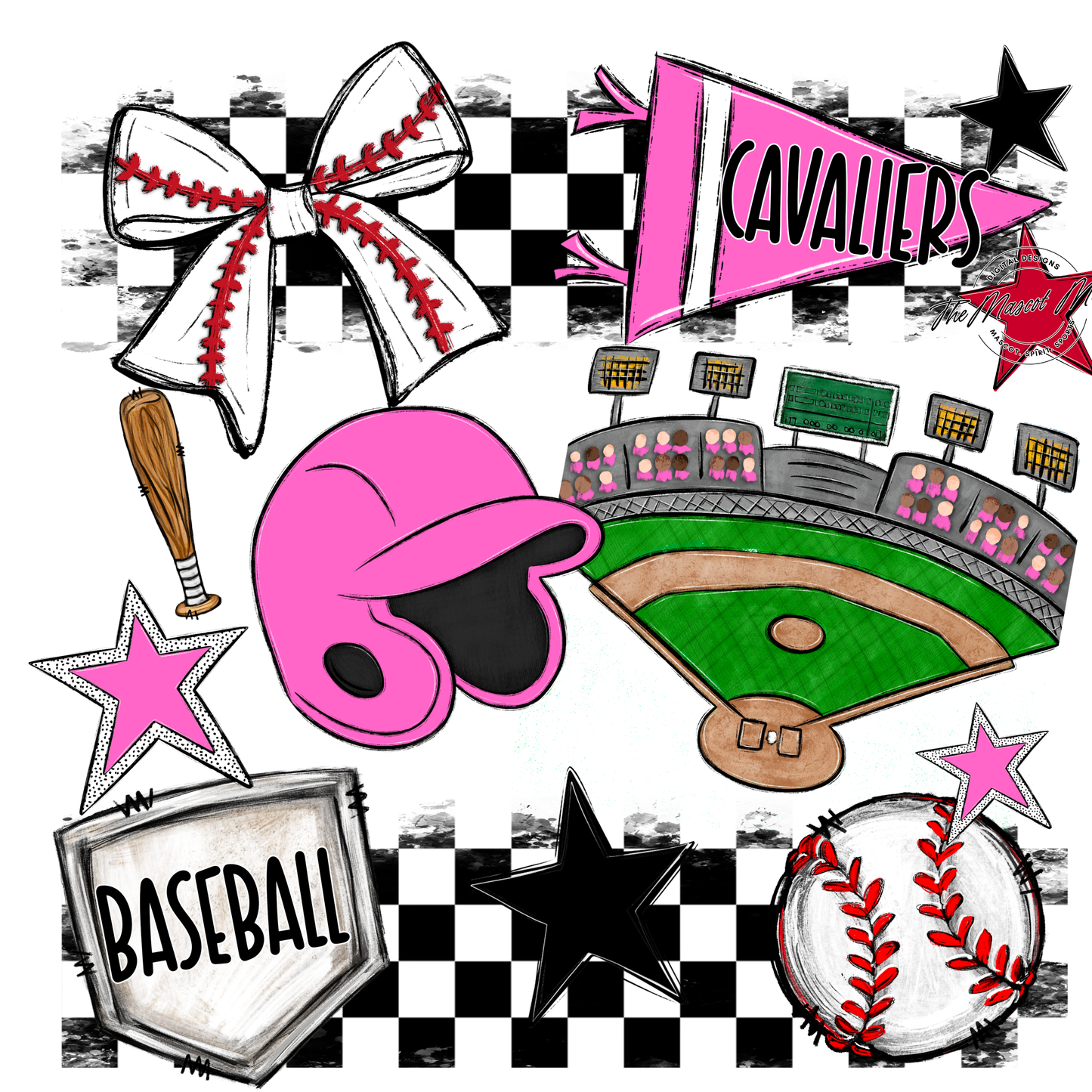 Cavaliers Checkers Baseball Spirit Design-Baby Pink