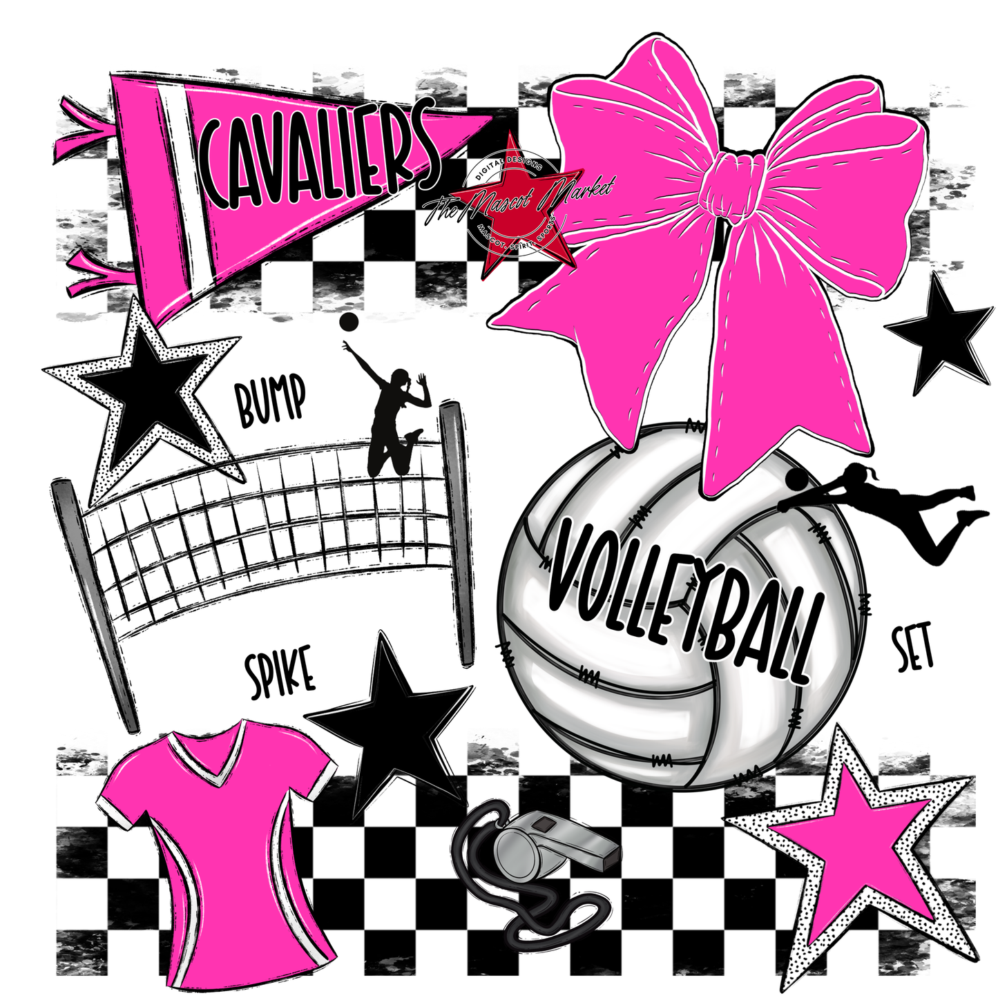 Cavaliers Checkers Volleyball Spirit Design-Pink