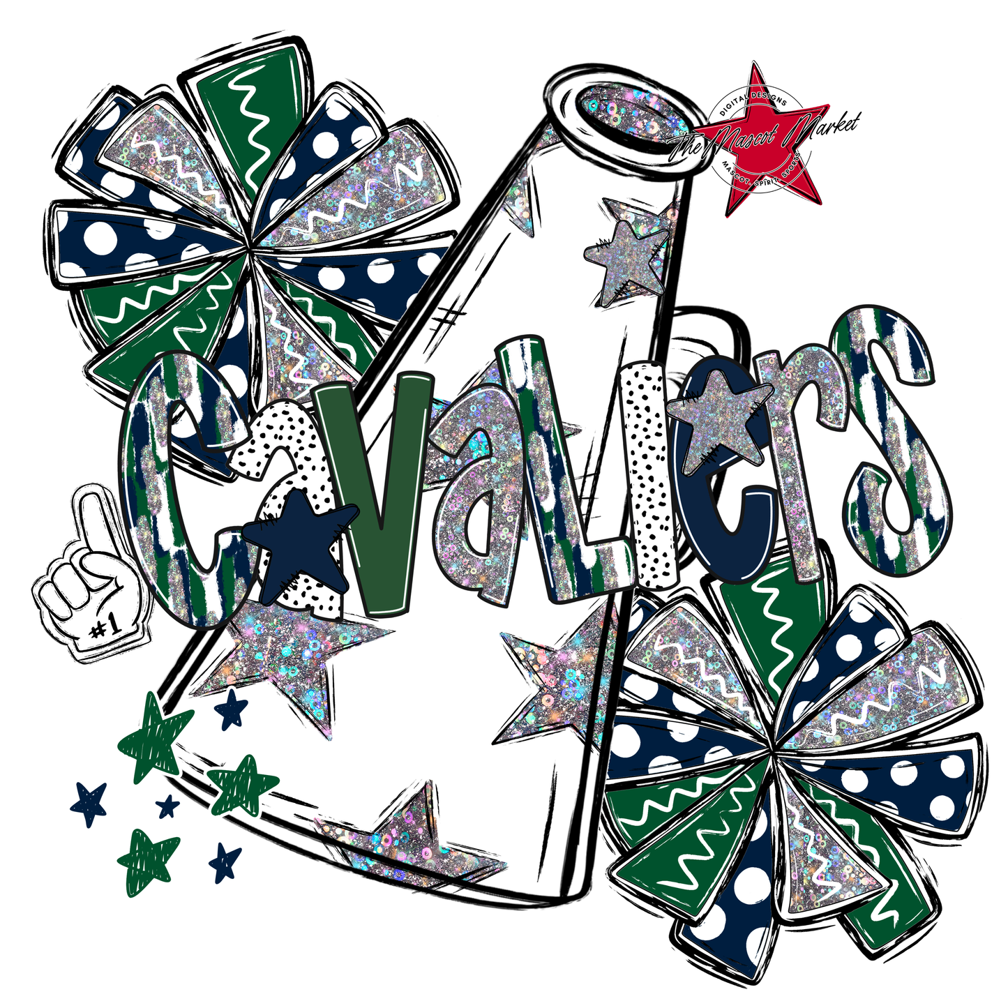 Cavaliers Cheer Megaphone Scrape-Navy-Green