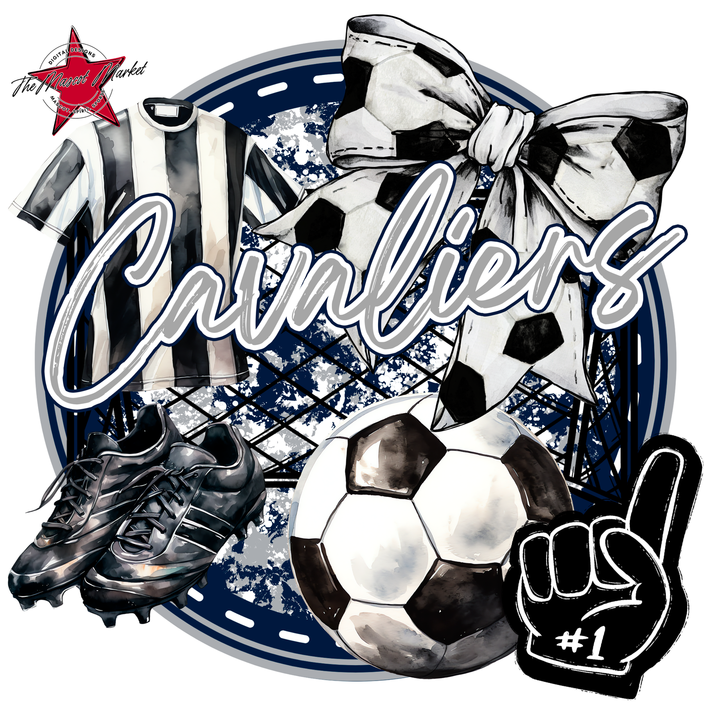 Cavaliers Circle Soccer Design-Navy-Grey