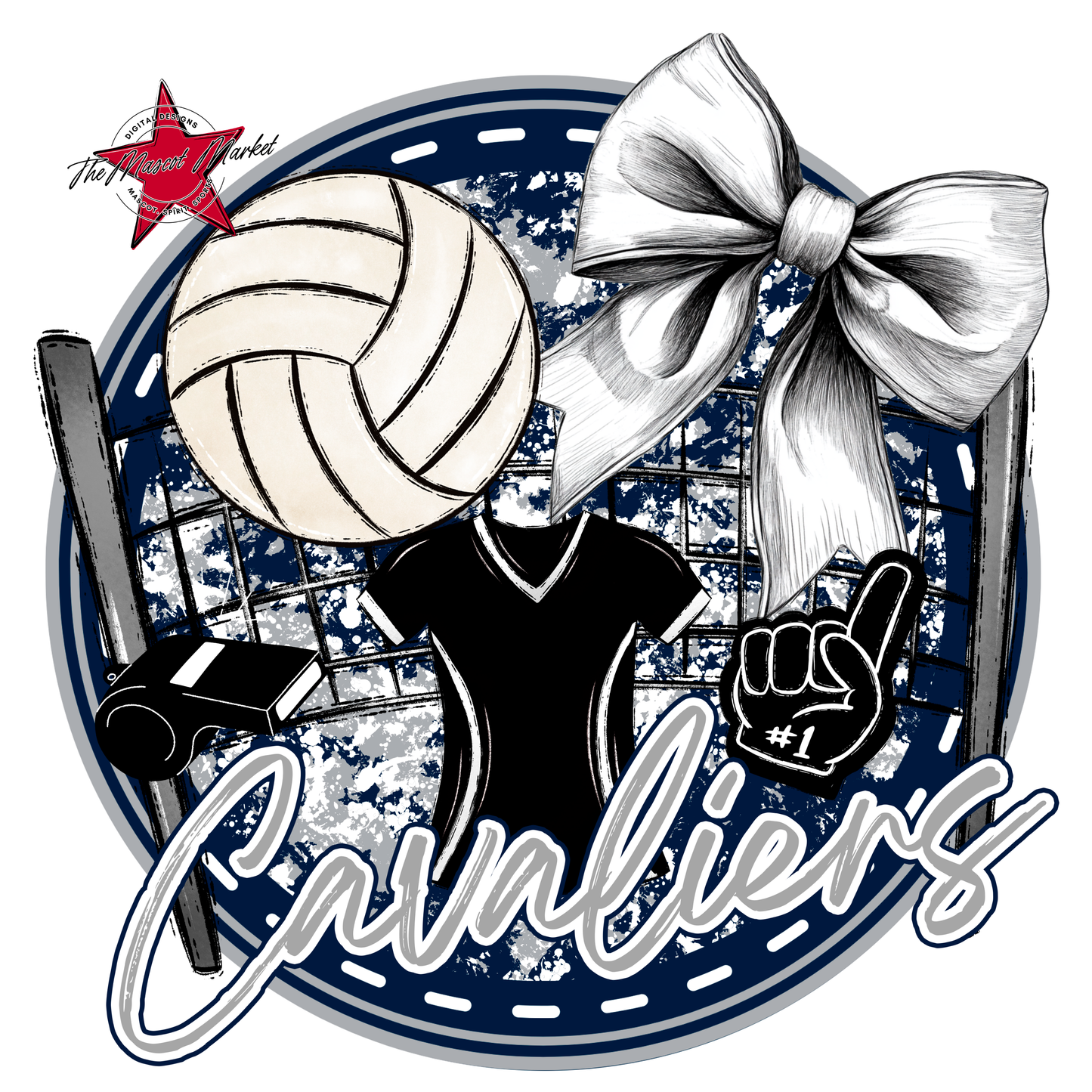 Cavaliers Circle Volleyball Design-Navy-Grey