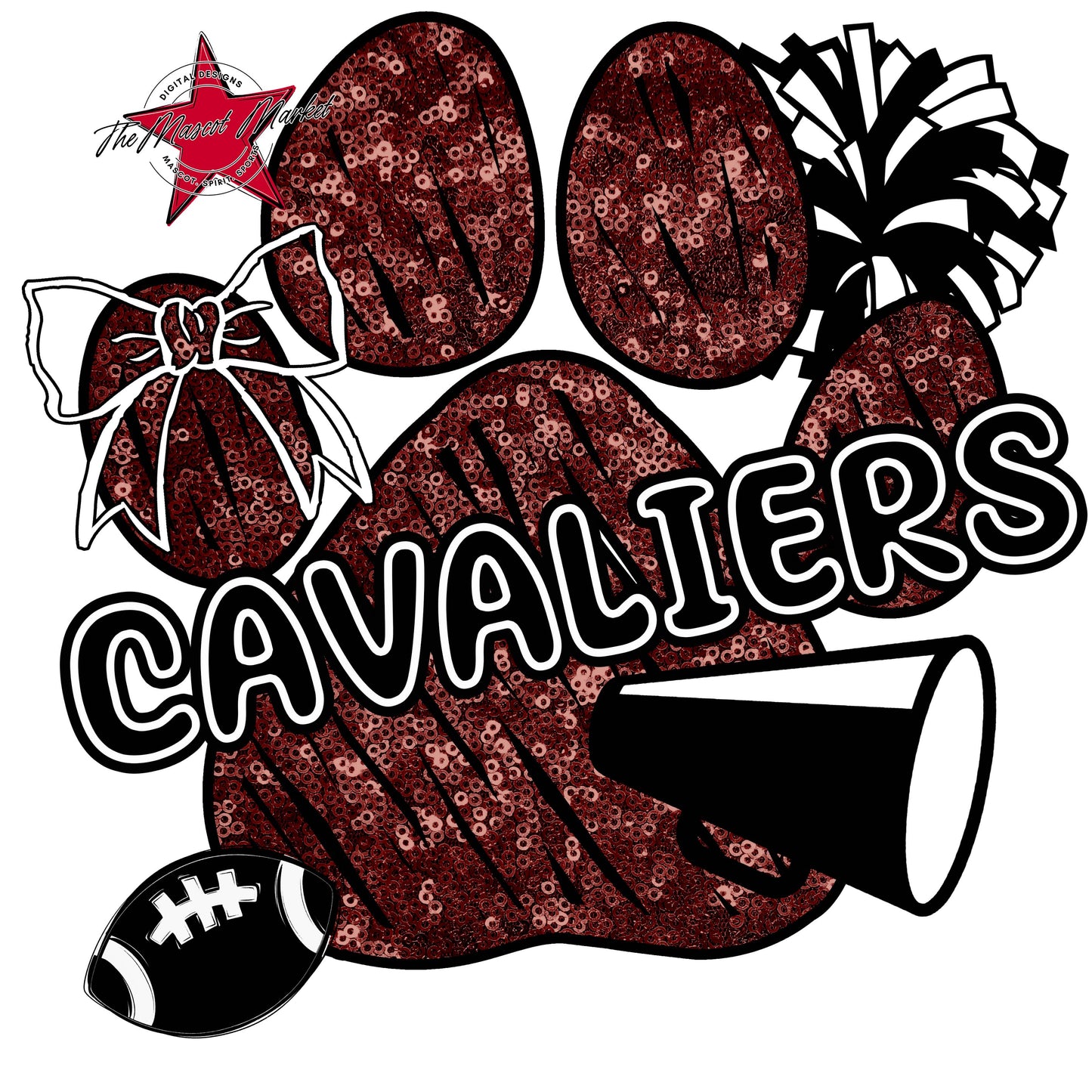 Cavaliers Sequins Paw Print Design-Maroon