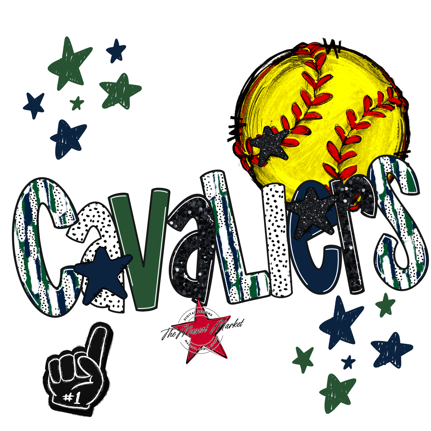 Cavaliers Softball Scrape-Navy-Green