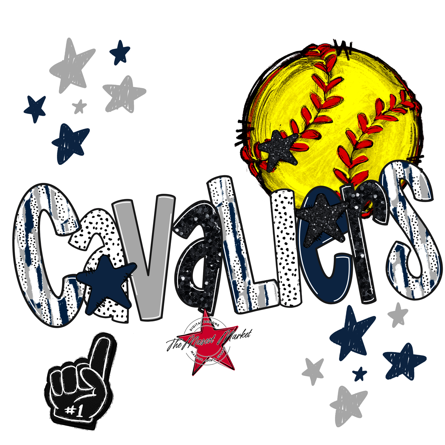 Cavaliers Softball Scrape-Navy-Grey