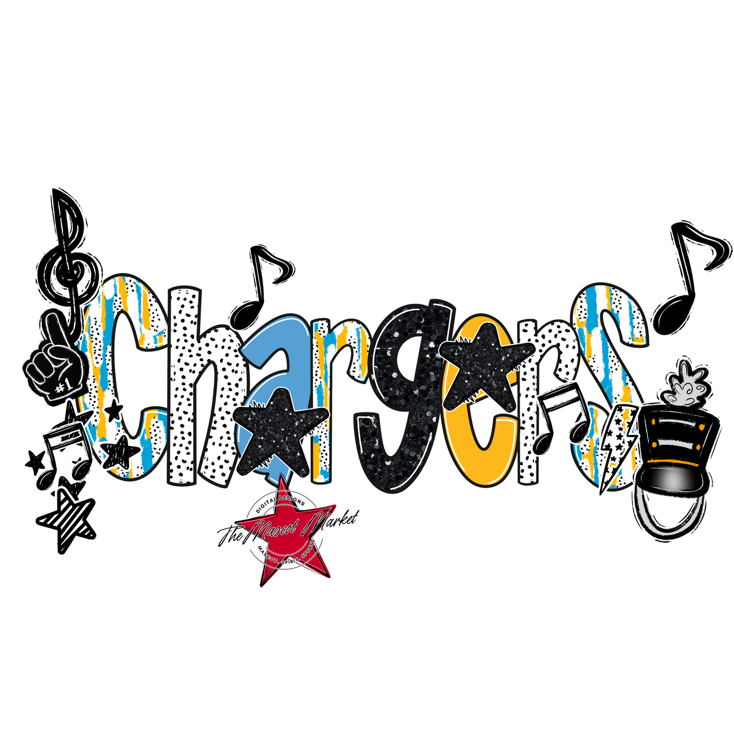 Chargers Band Scrape-Carolina Blue-Yellow