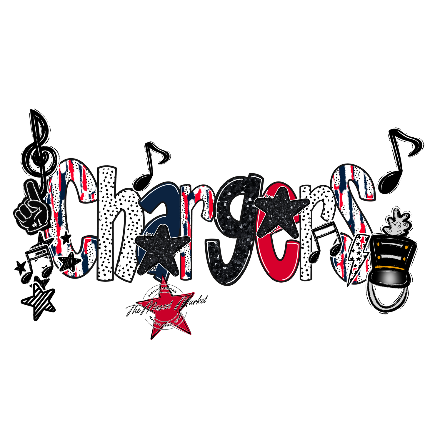 Chargers Band Scrape-Navy-Red