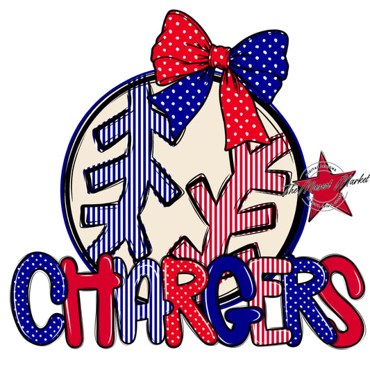 Chargers Baseball-Softball Spirit Design-Blue & red