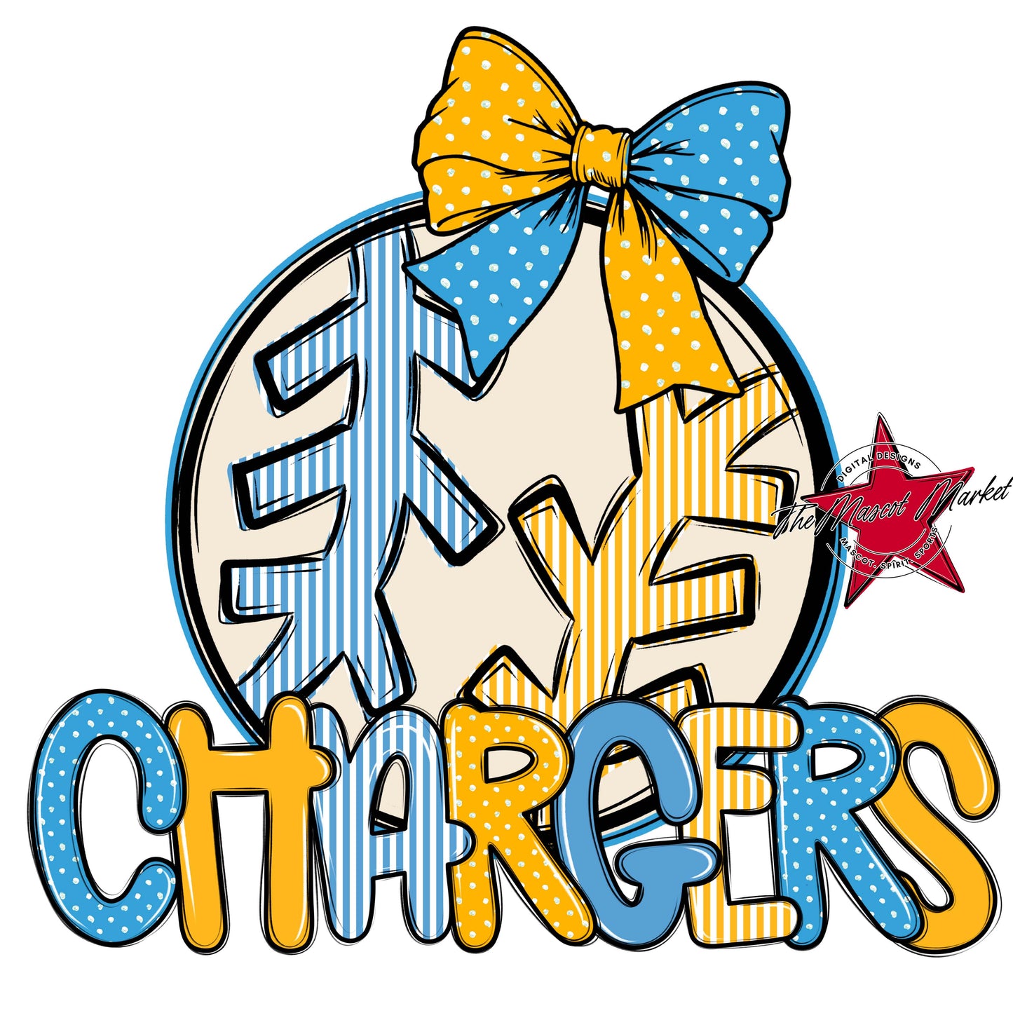 Chargers Baseball-Softball Spirit Design-Carolina Blue & Yellow