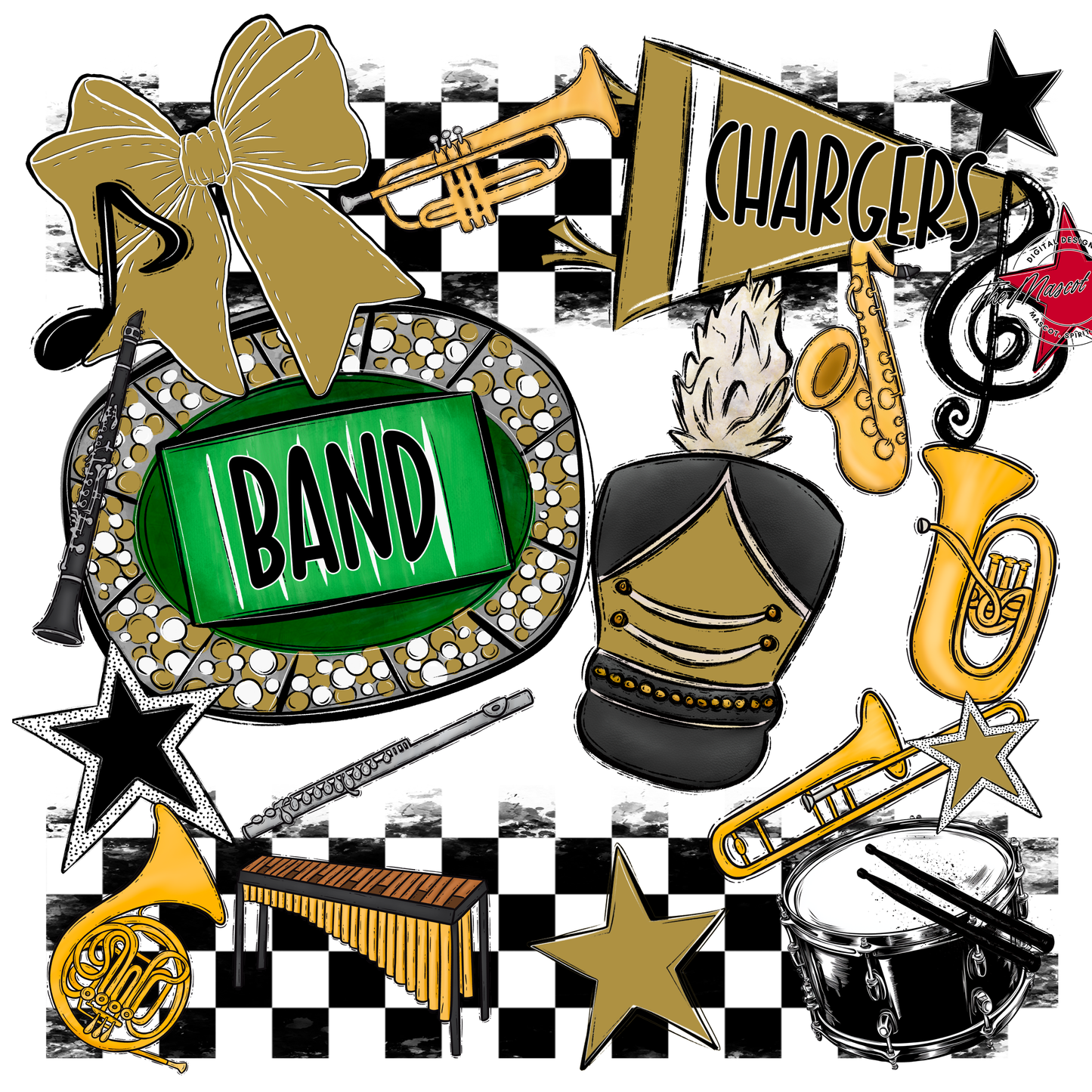 Chargers Checkers Band Spirit Design-Gold