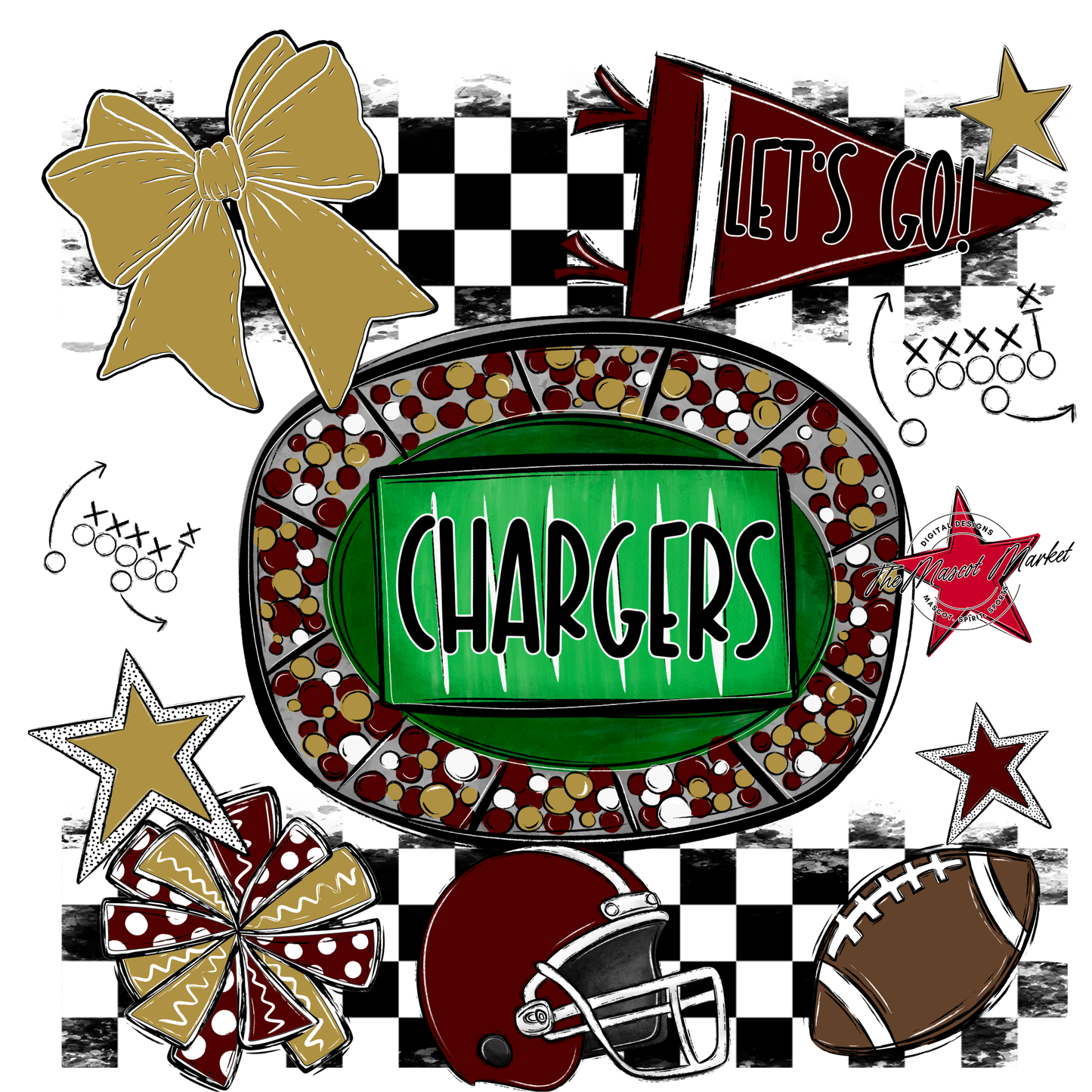 Chargers Checkers Spirit Design-Maroon-Gold