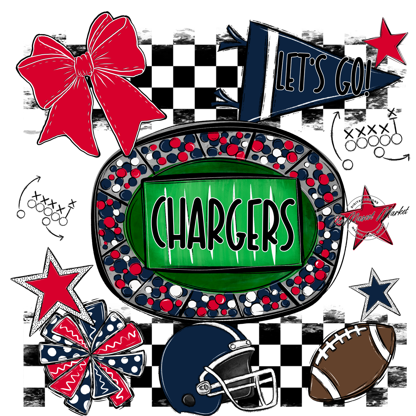 Chargers Checkers Spirit Design-Navy-Red