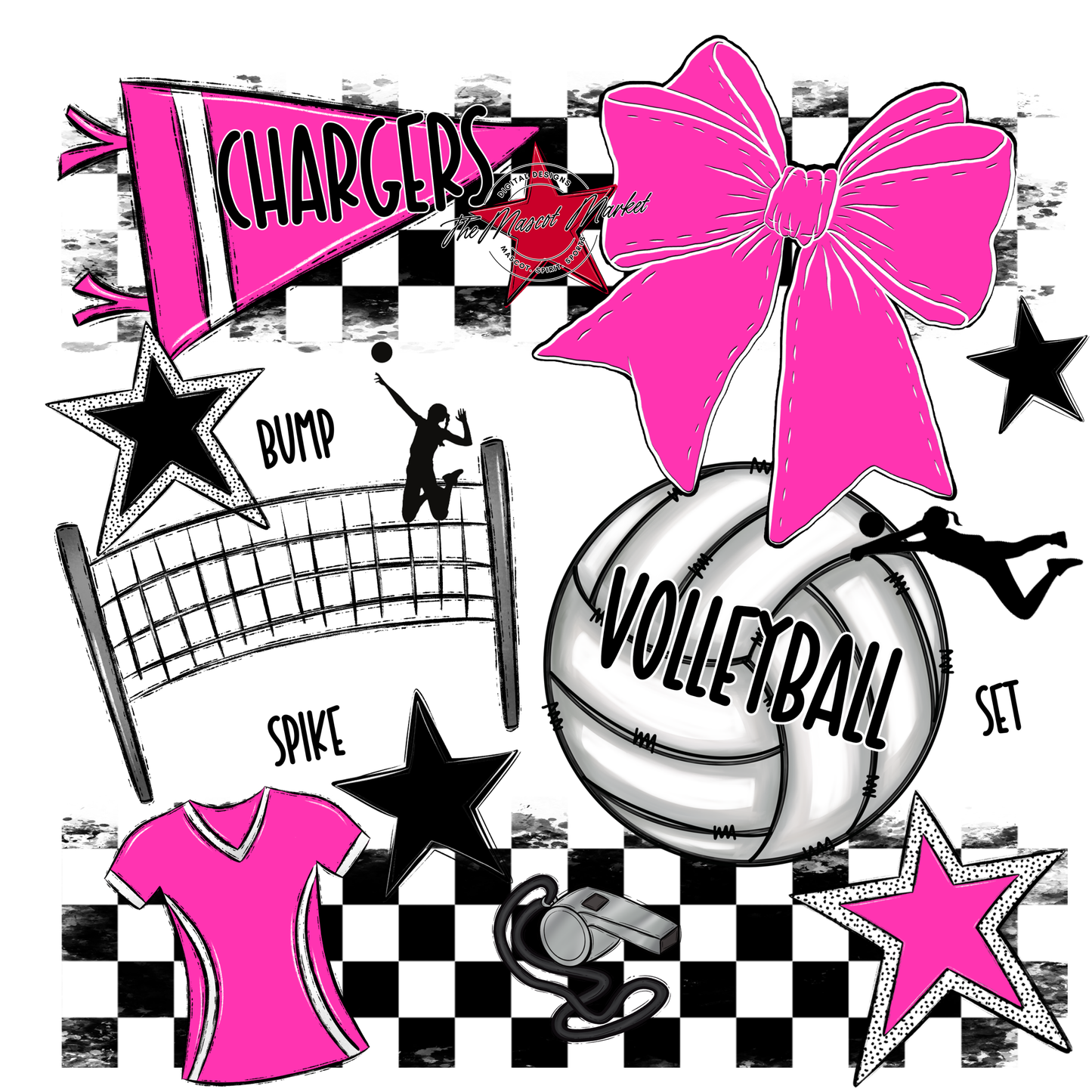 Chargers Checkers Volleyball Spirit Design-Pink