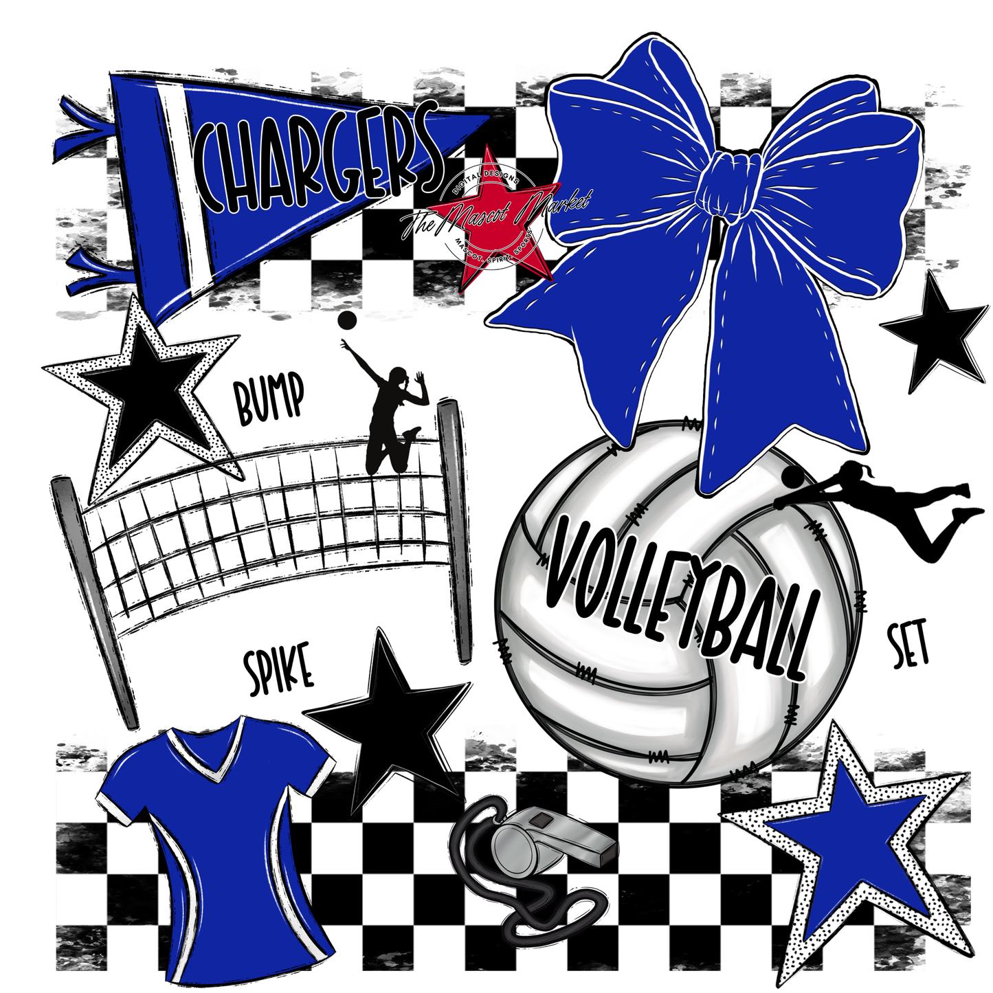 Chargers Checkers Volleyball Spirit Design-Royal Blue