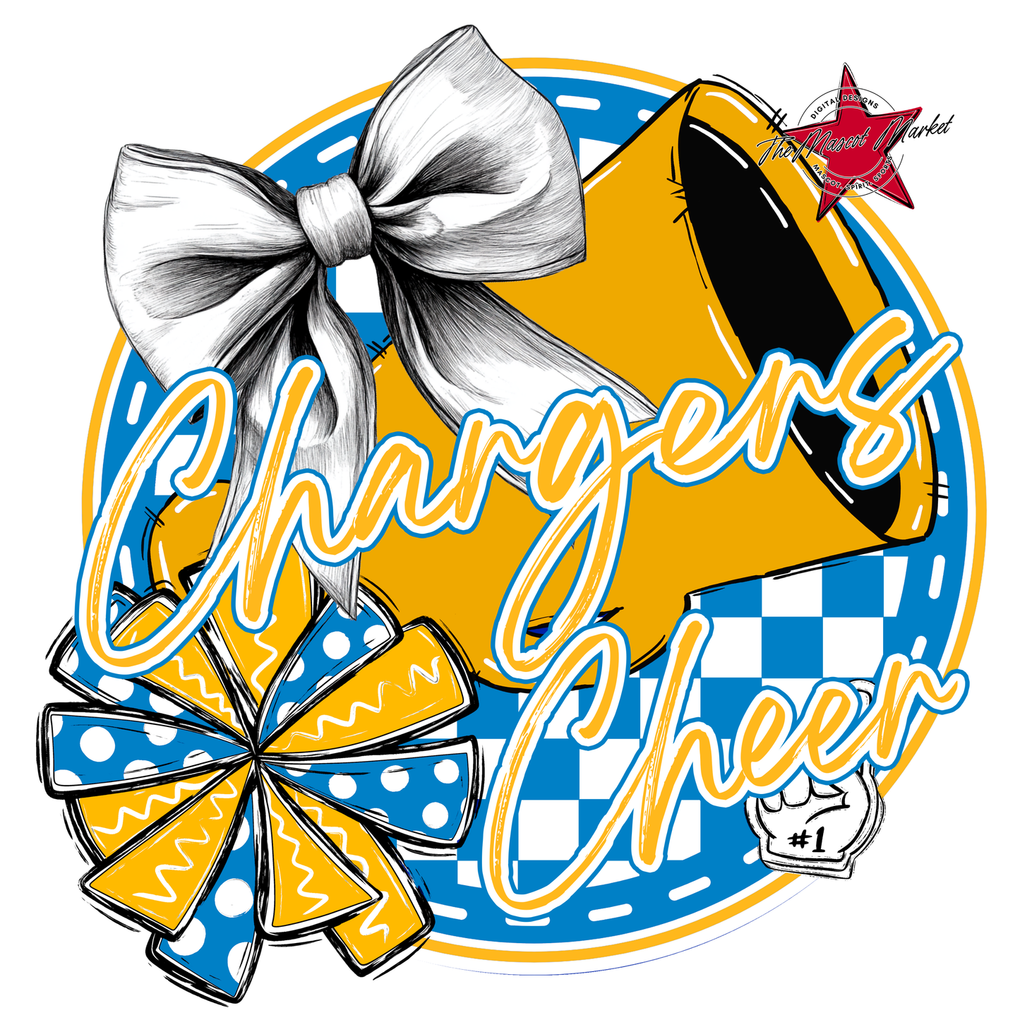 Chargers Circle Cheer Design-Carolina Blue-Yellow