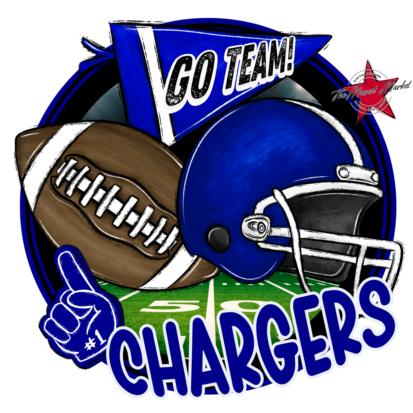 Chargers Circle Football Design-Blue
