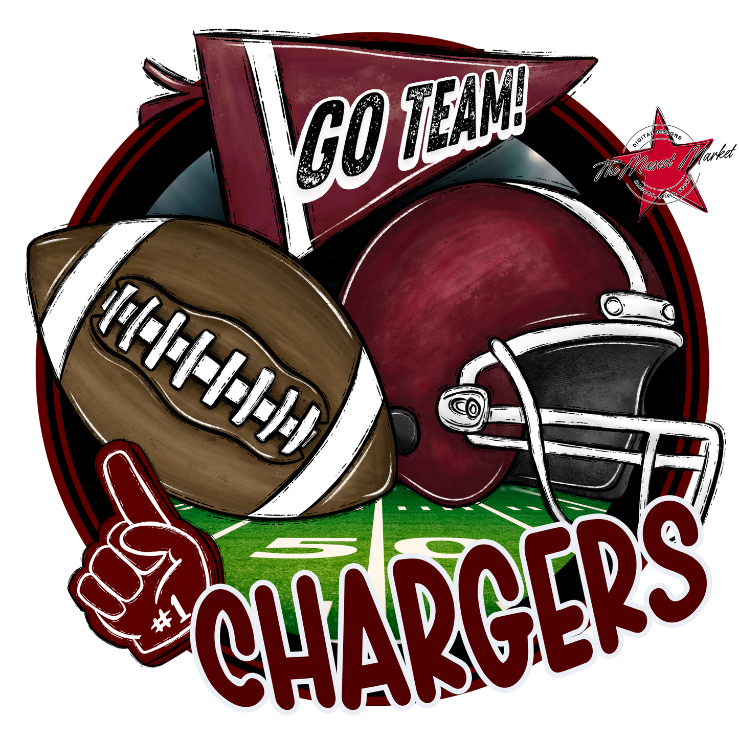 Chargers Circle Football Design-Maroon