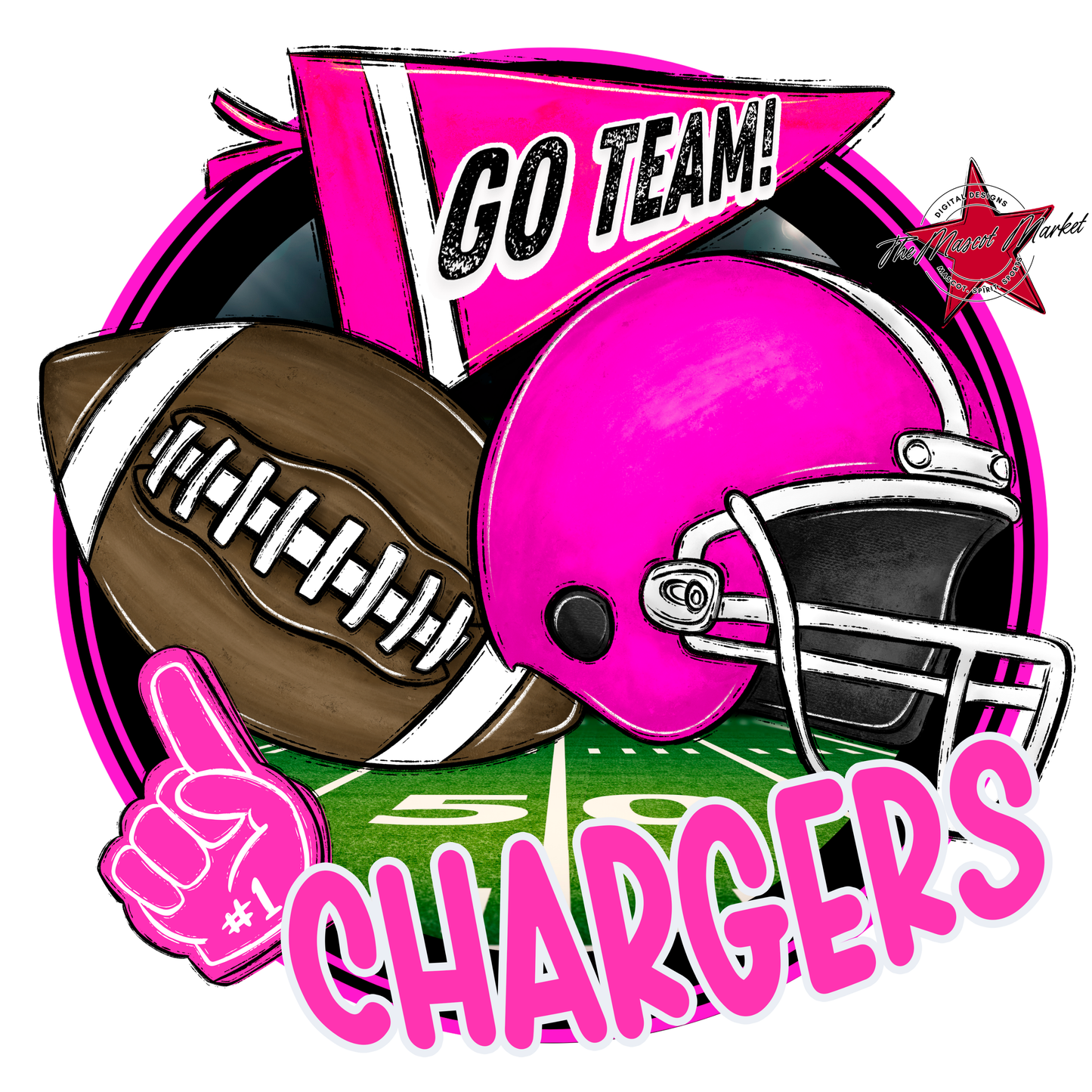 Chargers Circle Football Design-Pink