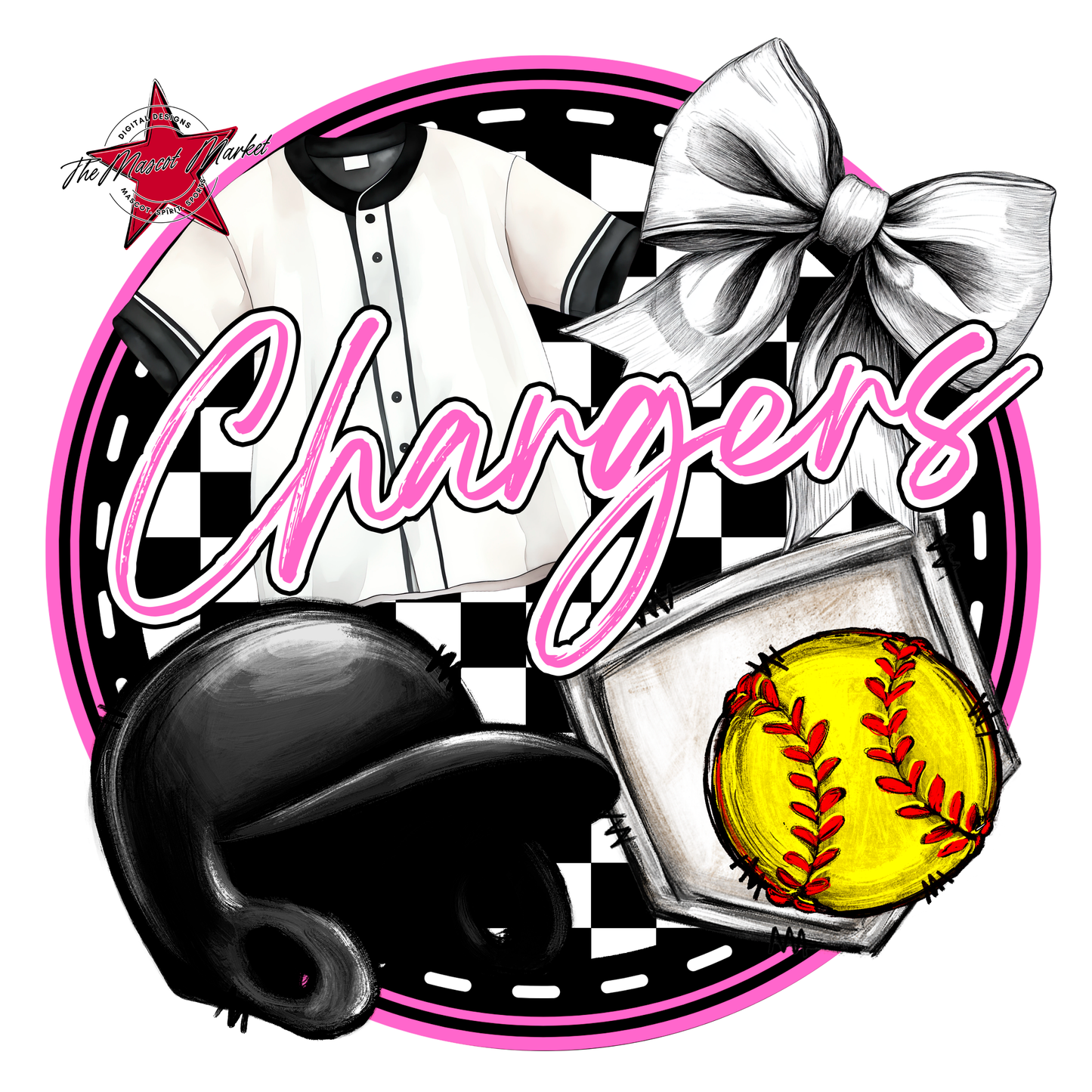 Chargers Circle Softball Design-Baby Pink