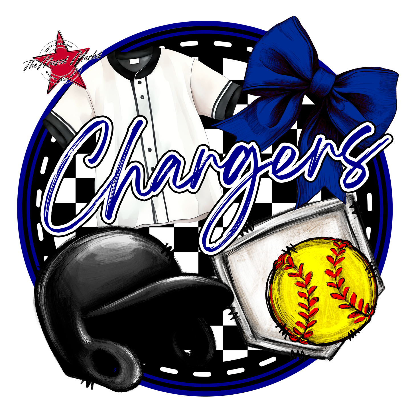 Chargers Circle Softball Design-Blue