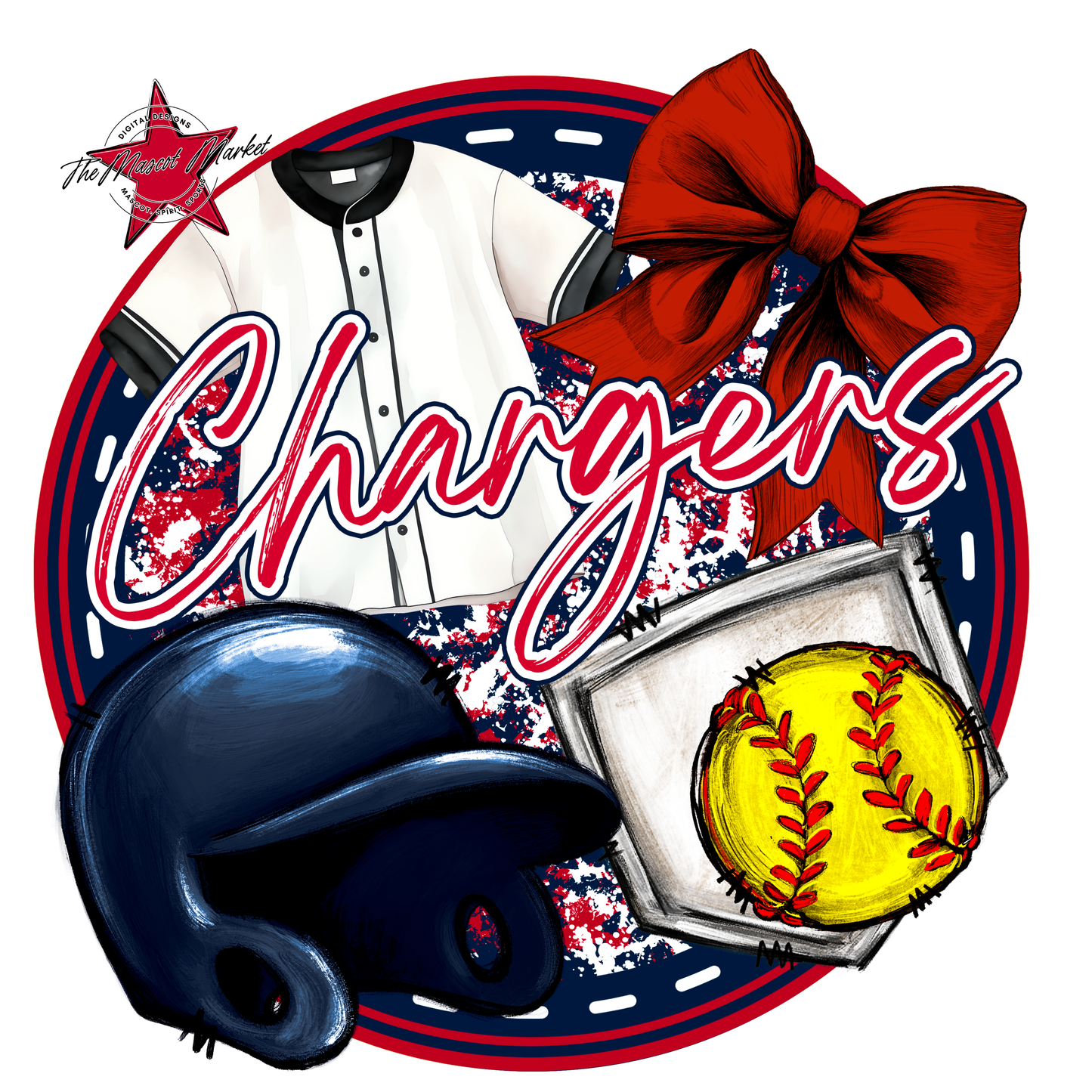 Chargers Circle Softball Design-Navy-Red