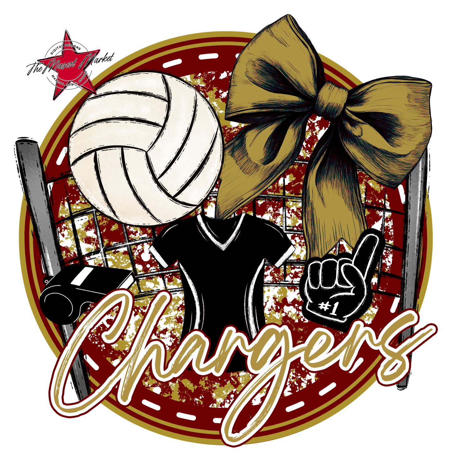 Chargers Circle Volleyball Design-Maroon