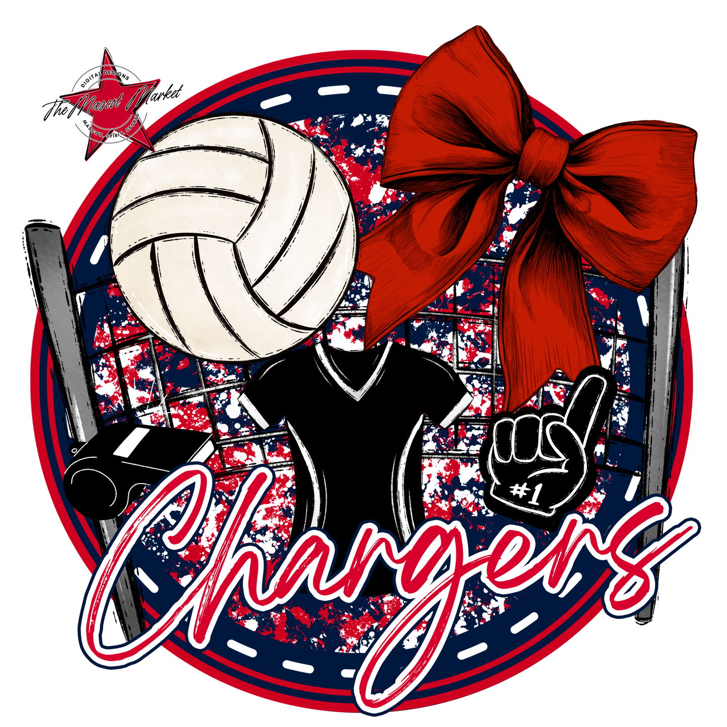 Chargers Circle Volleyball Design-Navy-Red