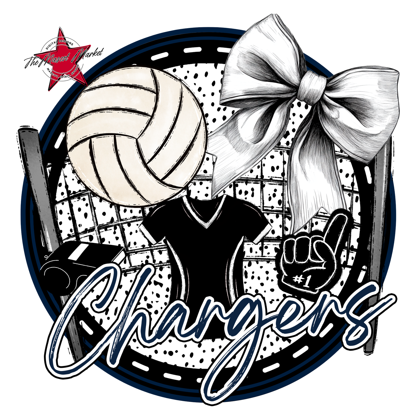 Chargers Circle Volleyball Design-Navy