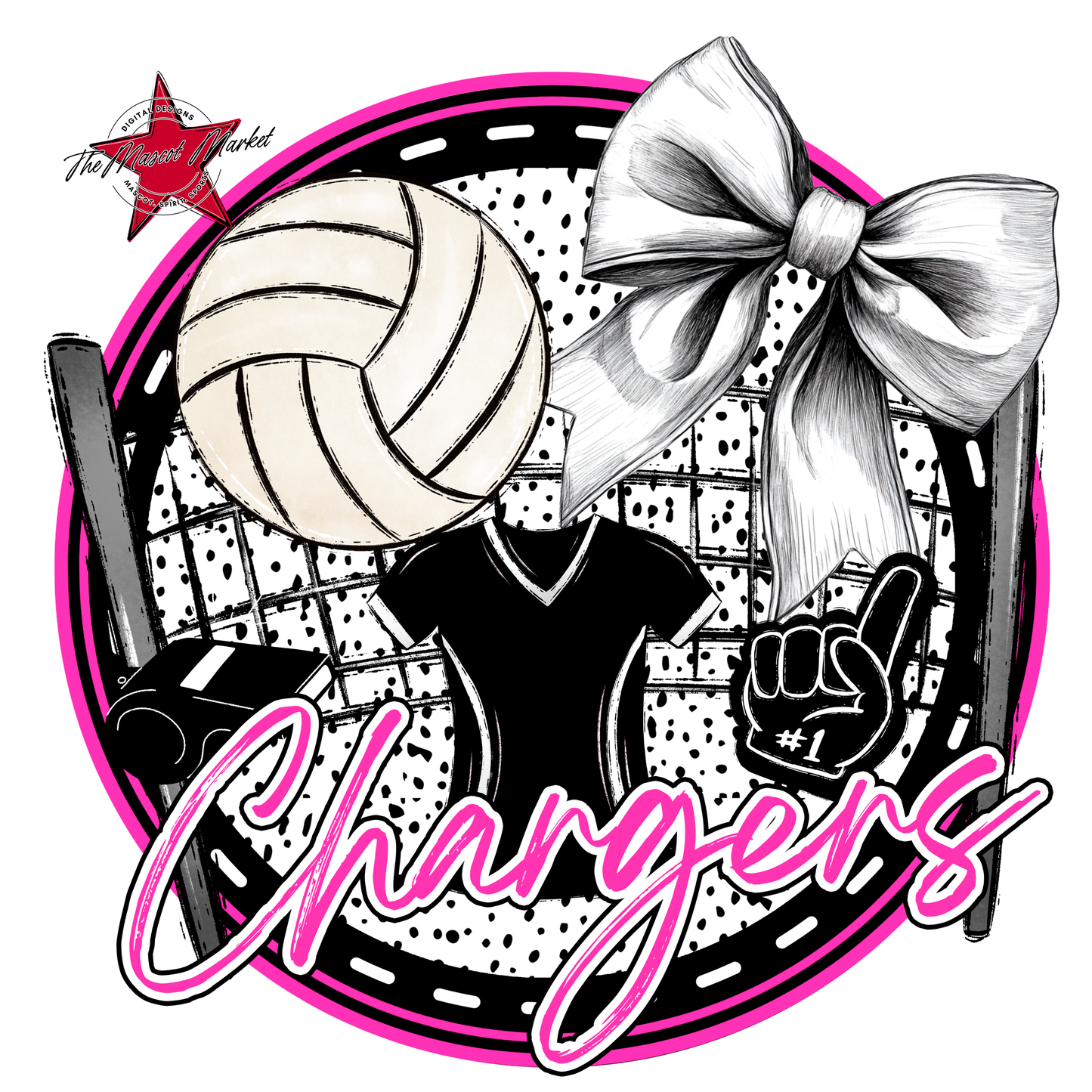 Chargers Circle Volleyball Design-Pink