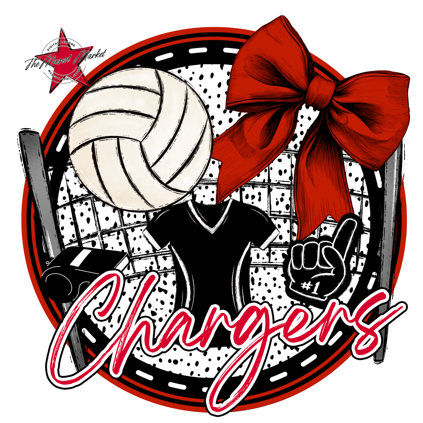 Chargers Circle Volleyball Design-Red