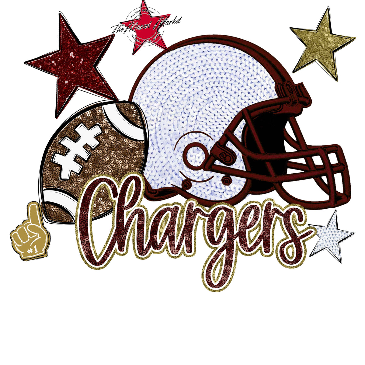 Chargers Football Embroidered Sequins Design-Maroon & Gold
