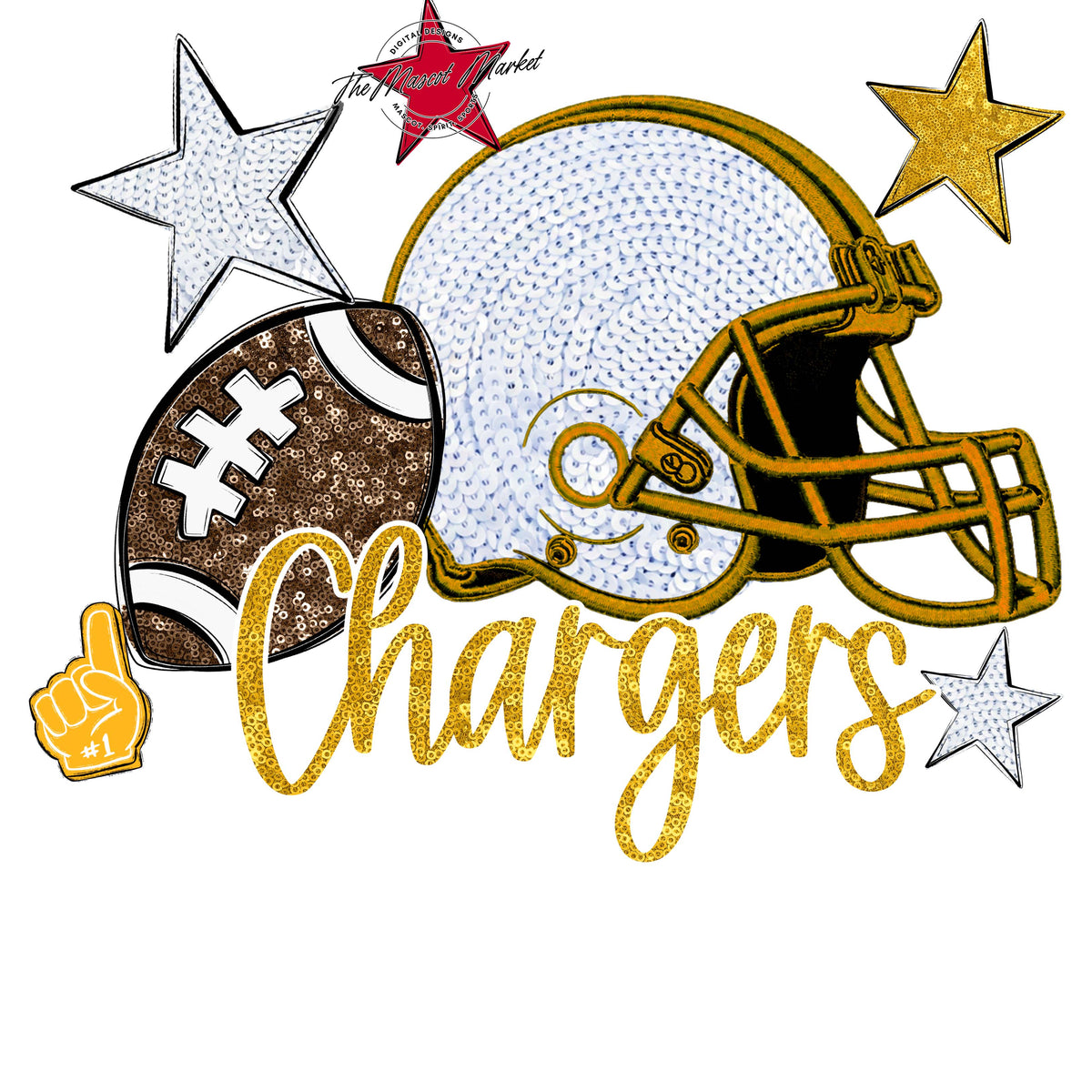 Chargers Football Embroidered Sequins Design-Yellow