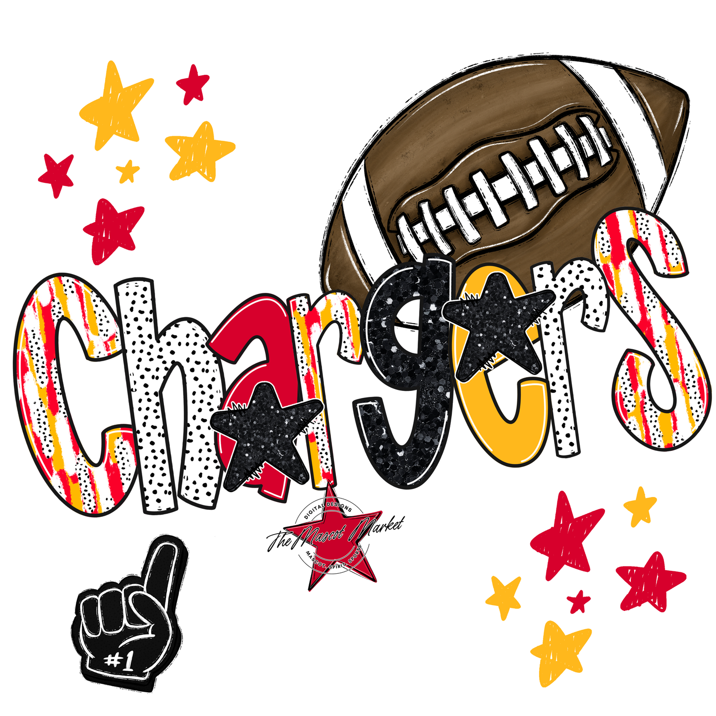 Chargers Football Scrape-Red-Yellow