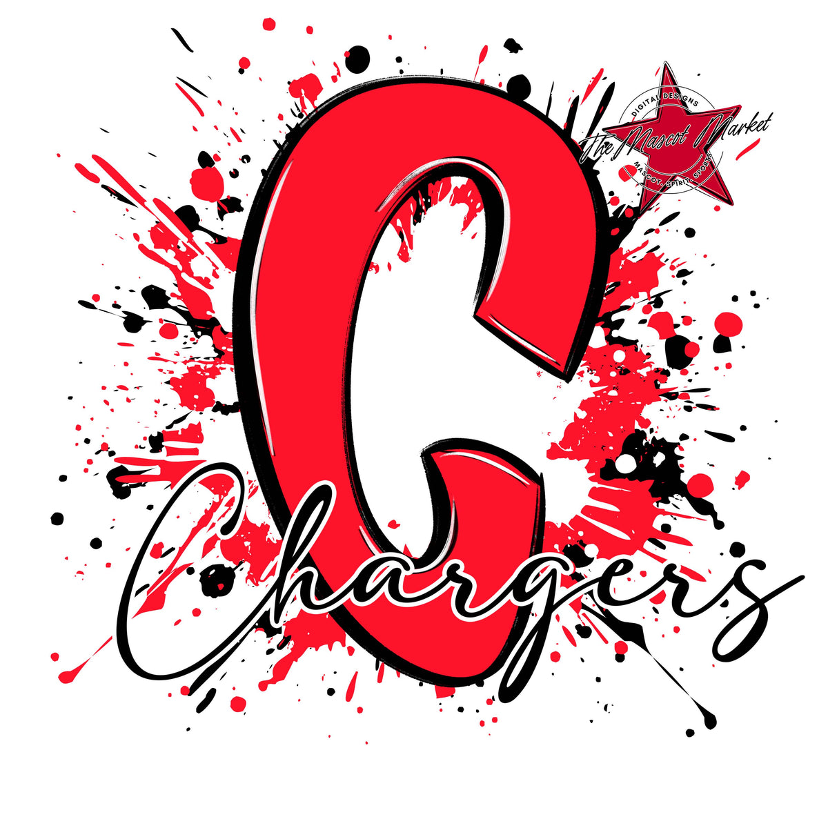 Chargers Mascot Splatter-Bright Red