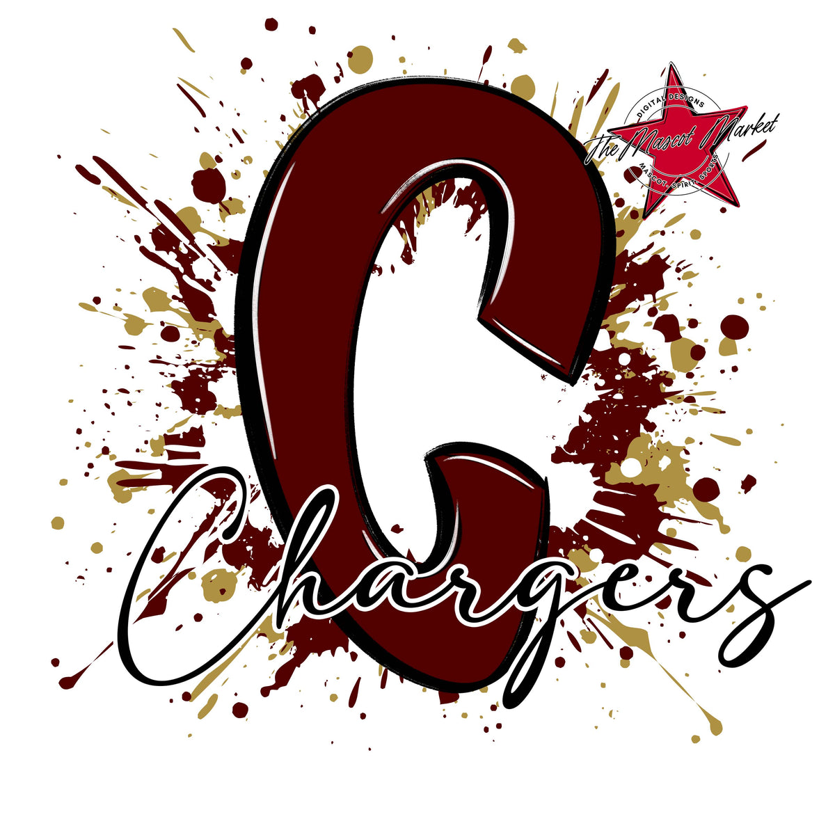 Chargers Mascot Splatter-Maroon & Gold