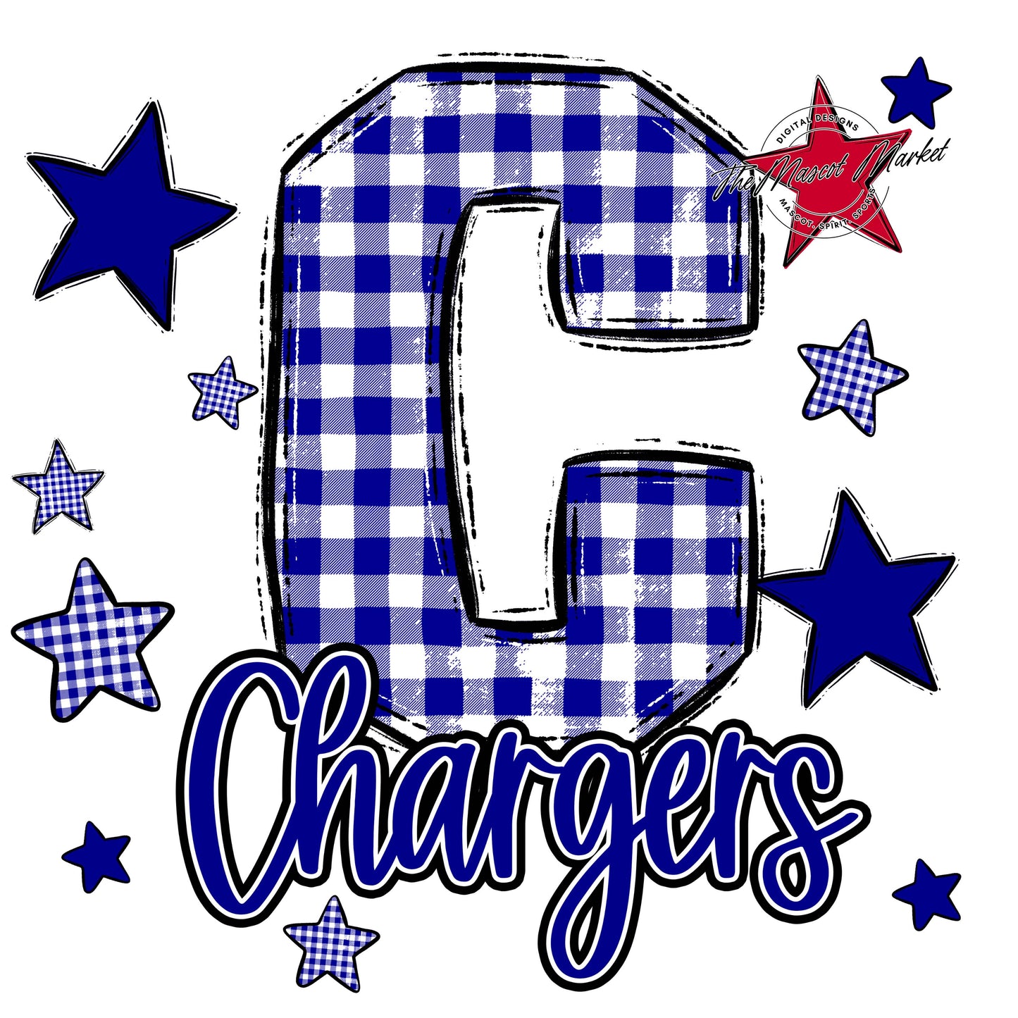 Chargers Plaid Star Design-Blue
