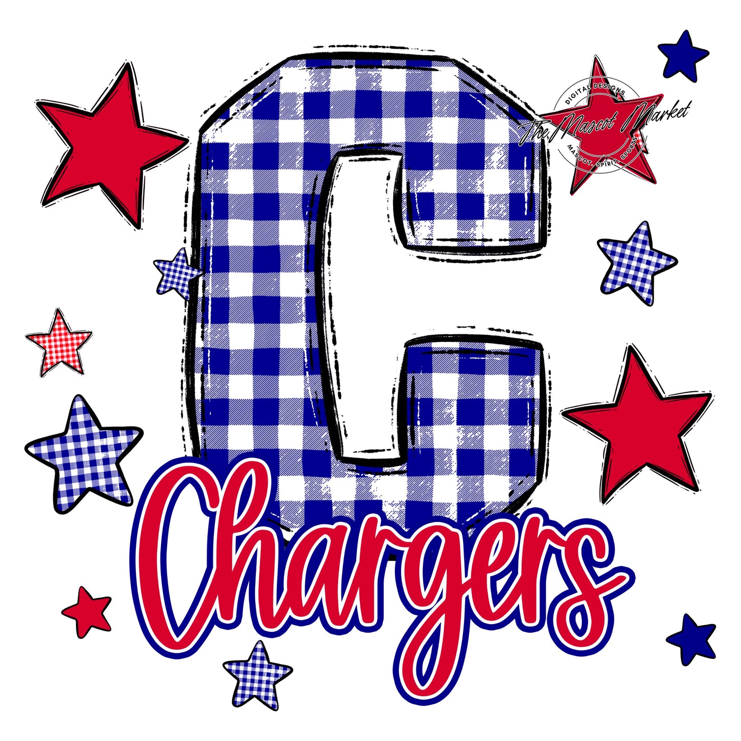 Chargers Plaid Star Design-Blue & red