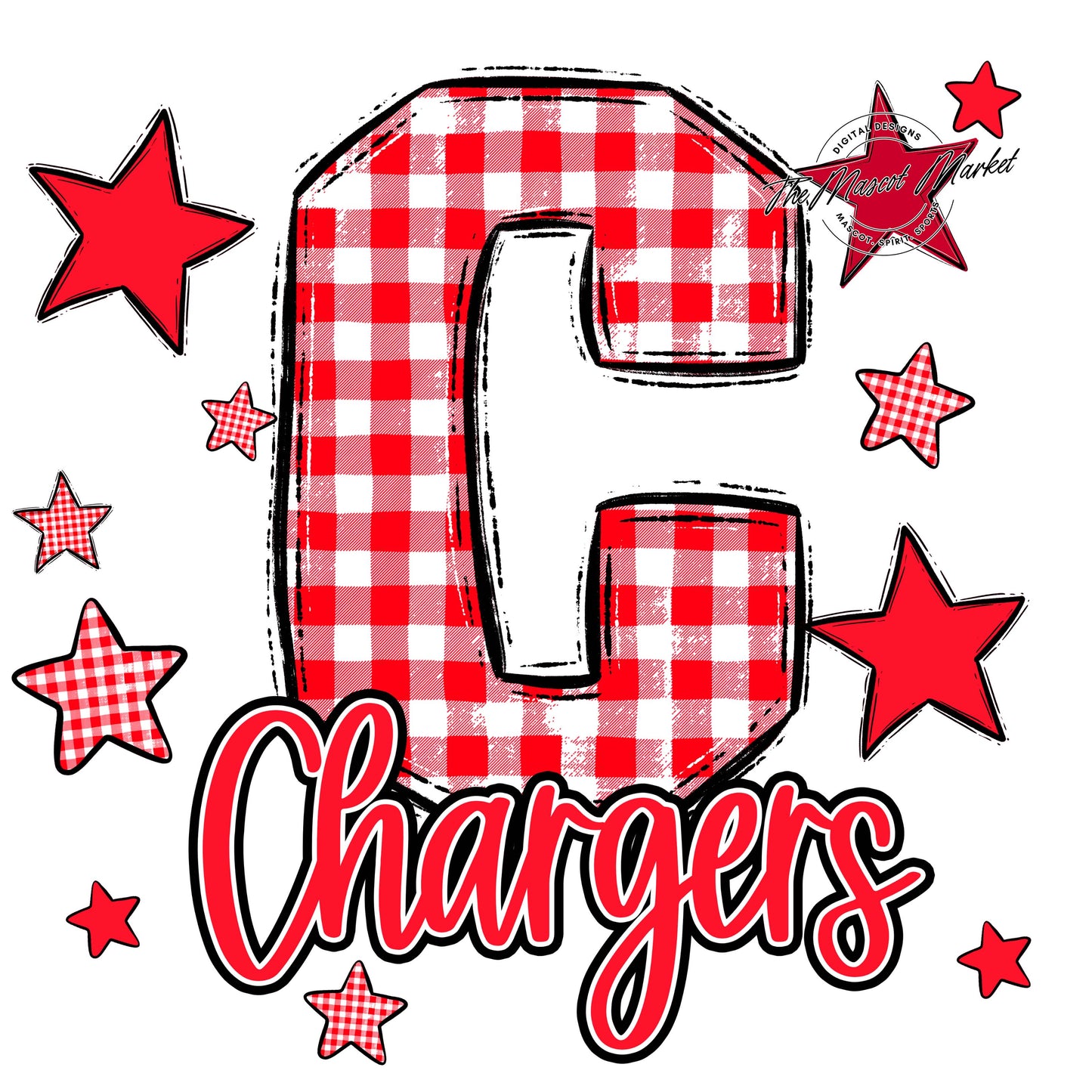 Chargers Plaid Star Design-Bright Red