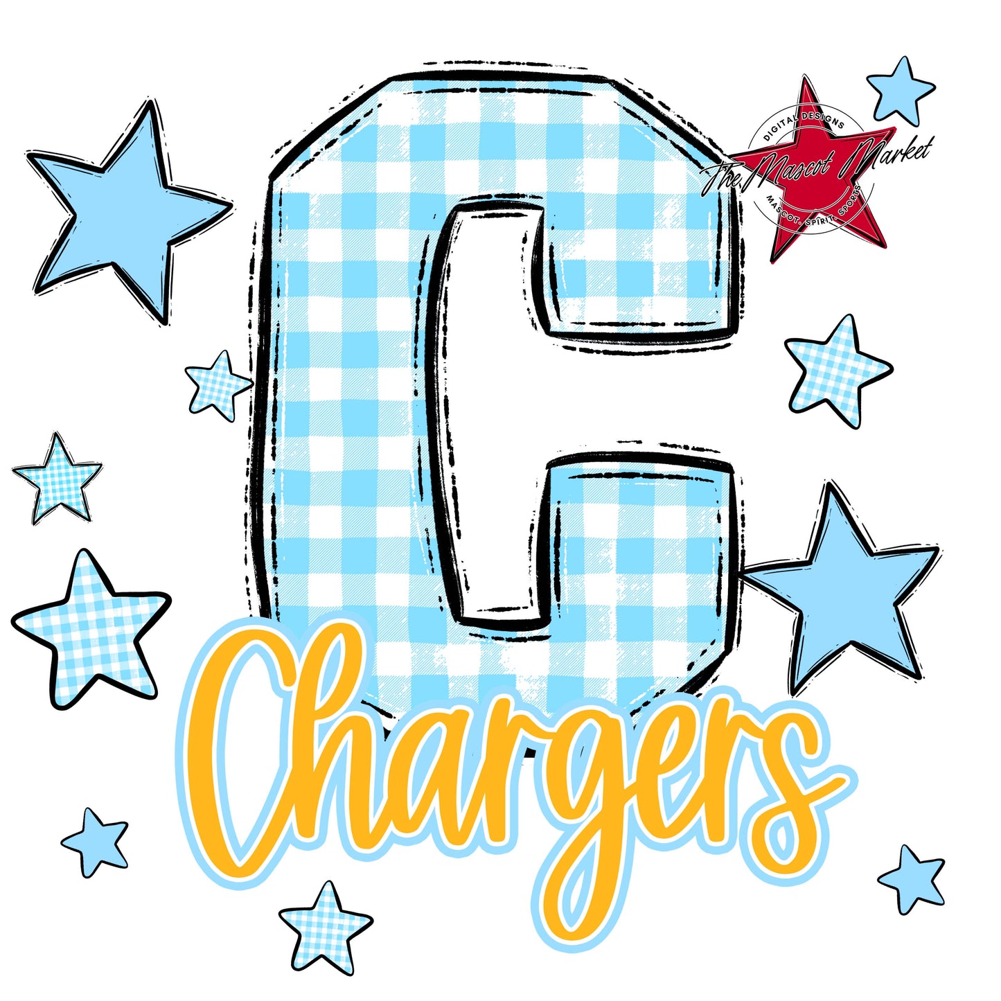Chargers Plaid Star Design-Columbia Blue & Yellow