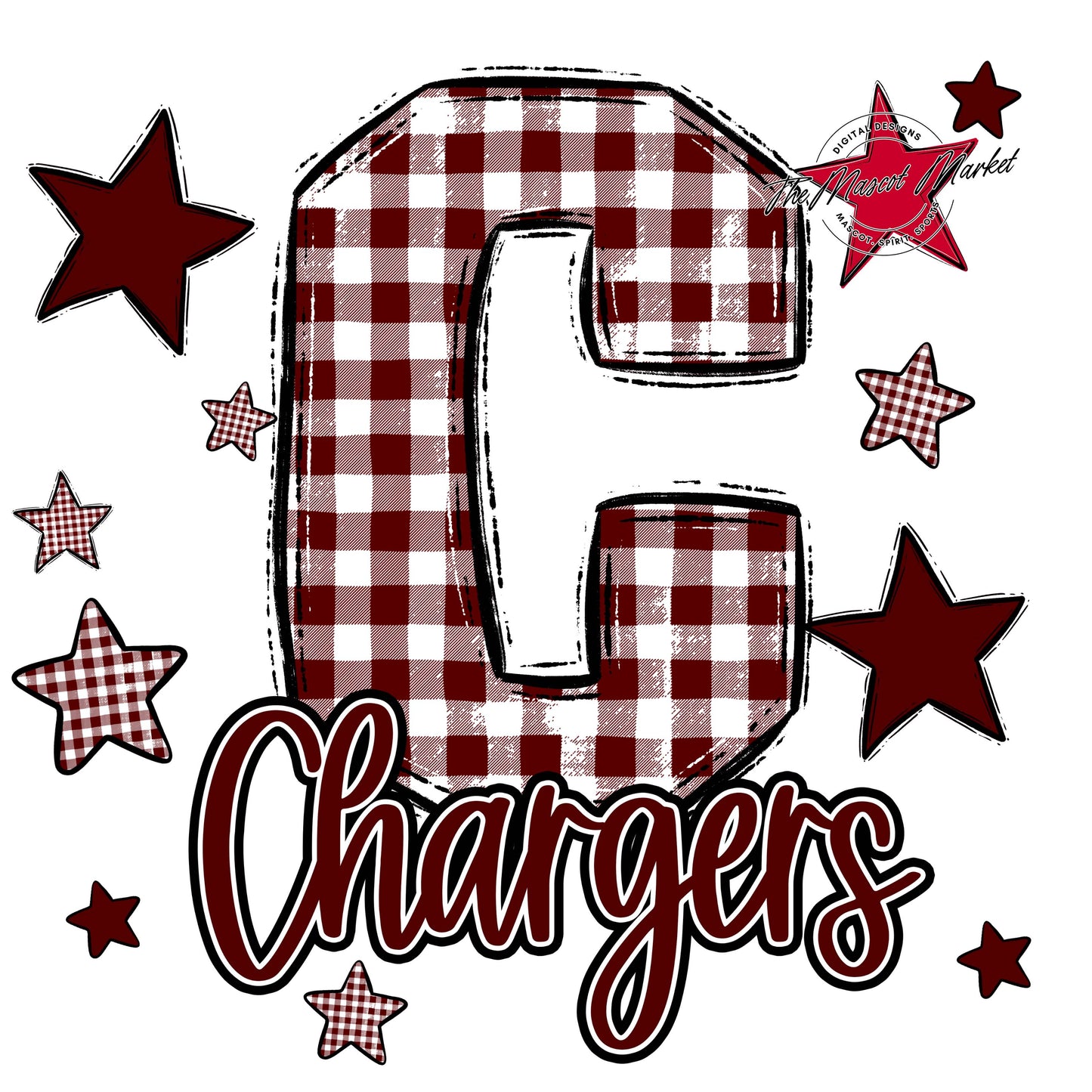 Chargers Plaid Star Design-Maroon
