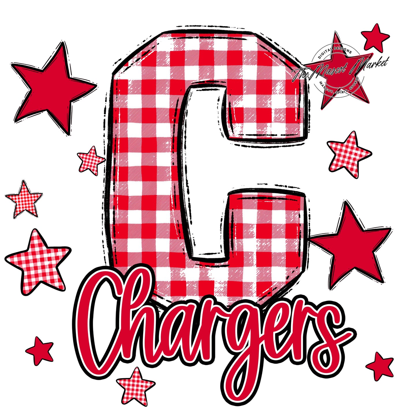 Chargers Plaid Star Design-Red