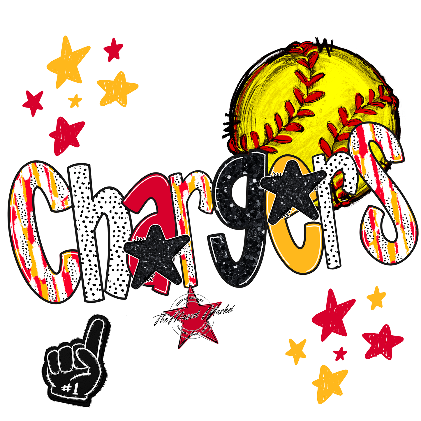 Chargers Softball Scrape-Red-Yellow