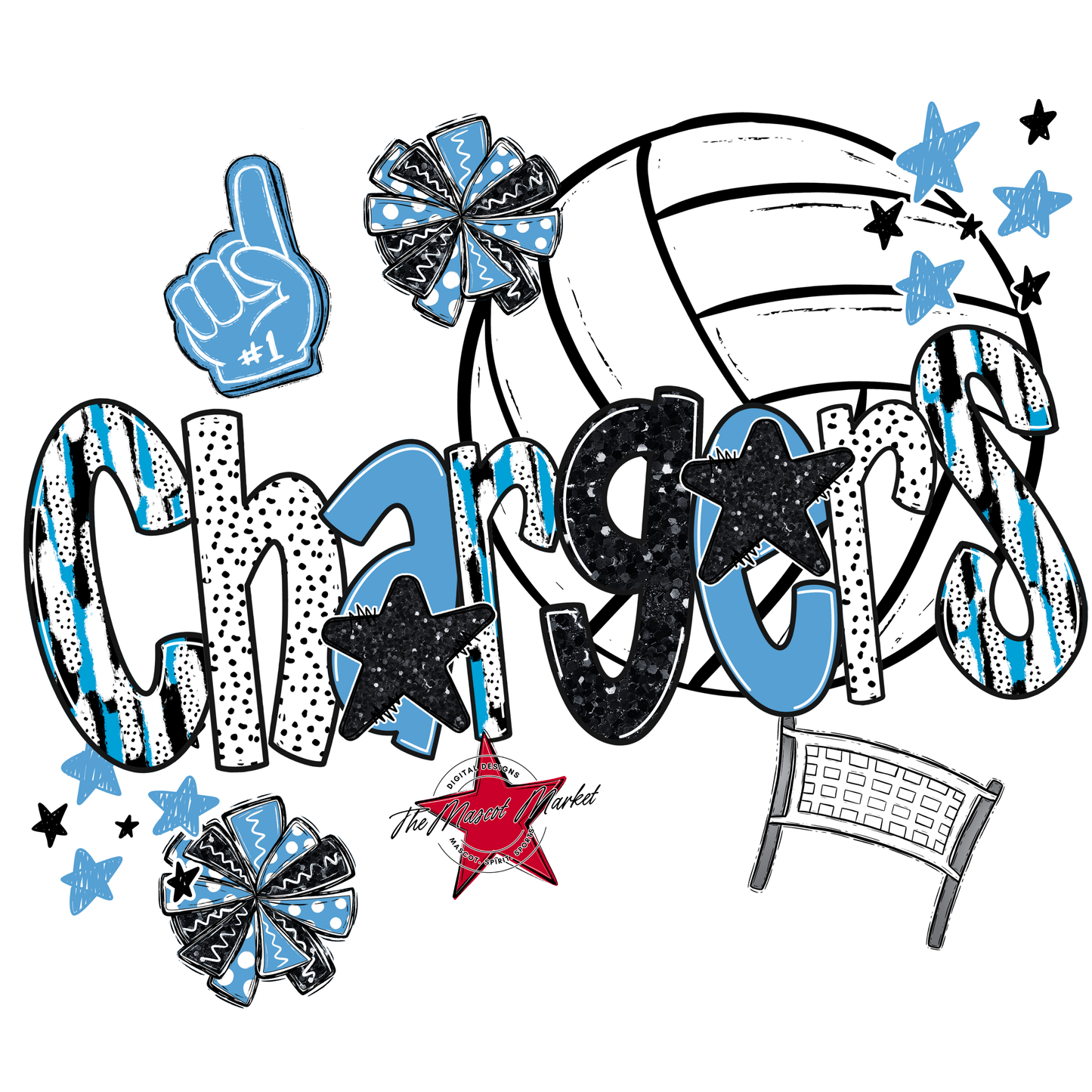 Chargers Volleyball Scrape-Carolina Blue