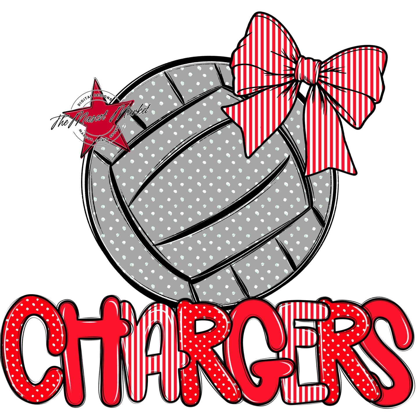 Chargers Volleyball Spirit Design-Bright Red