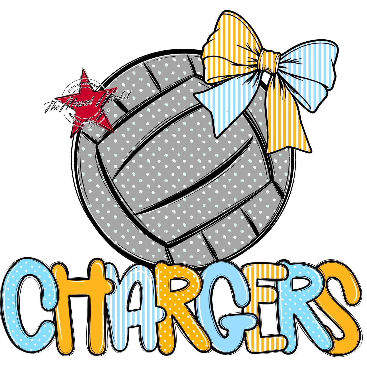 Chargers Volleyball Spirit Design-Columbia Blue & Yellow